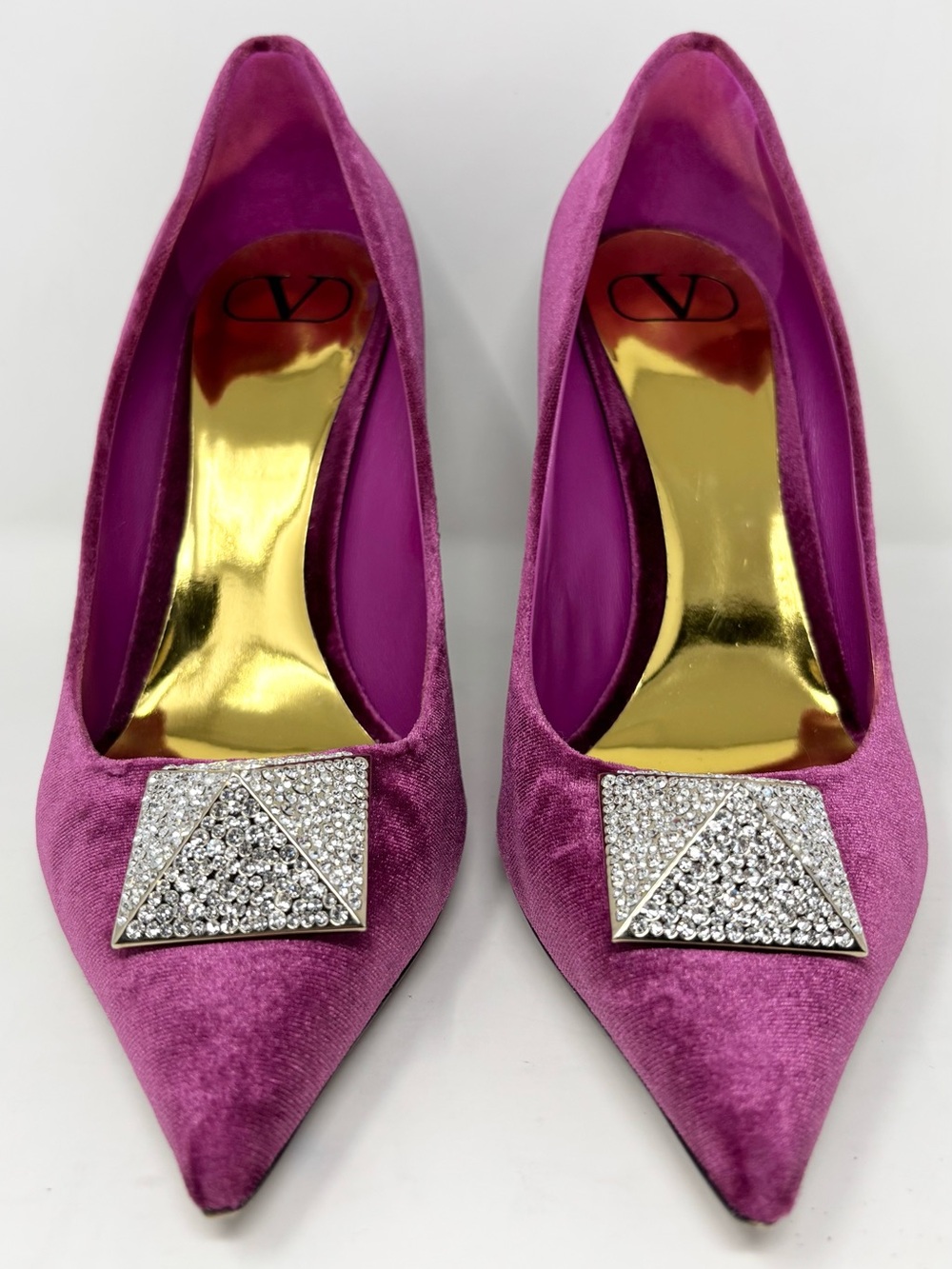 Valentino Single Rockstud Crystal Velvet Pumps Rose Violet 39 US 9 - Picture 6 of 16